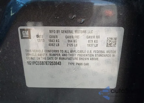 2014 Chevrolet Cruze 1Lt Auto z USA, uszkodzony, nr VIN 1G1PC5SB7E7253843